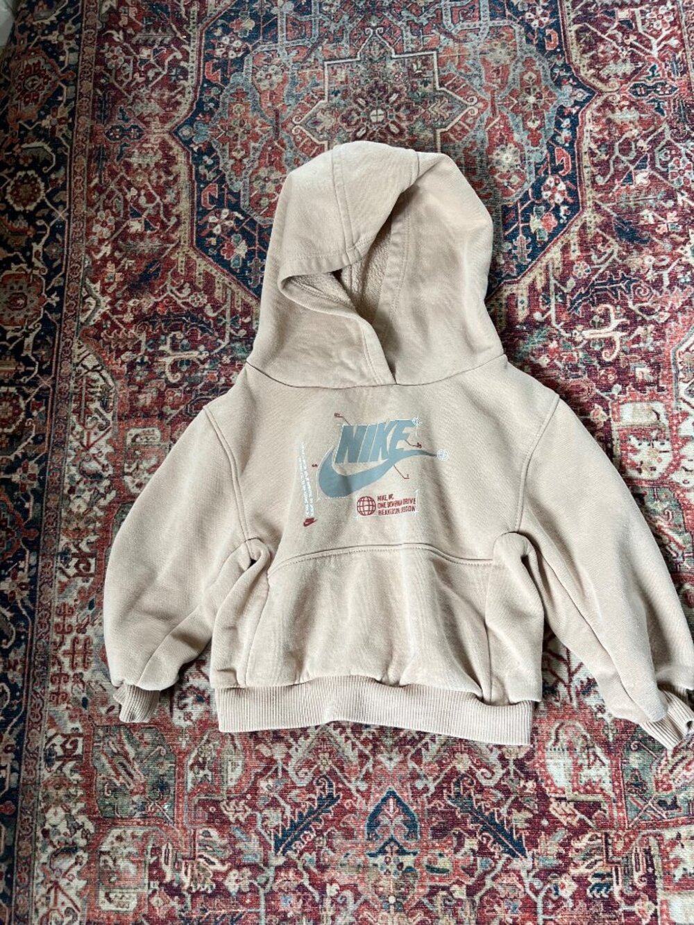 Nike Toddler Fleece Pullover Hoodie Khaki Beige Blueprint Graphic Size 18M